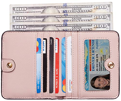 Toughergun Women’s Small Slim Leather Wallet with RFID Protection, Compact Bifold Mini Purse with Clear ID Window - color: 08 ReNapa Pink Champagne