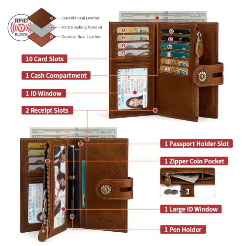Full Real Leather Trifold Wallet for Women With RFID Blocking - color: a1-brown