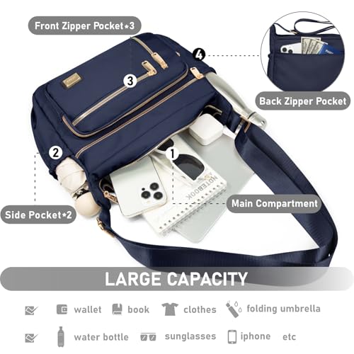 NPBAG Crossbody Bag for Women, Shoulder Purse Handbag Messenger Bag, Trendy Pocketbooks, Waterproof and Multi-Pockets - color: Navy