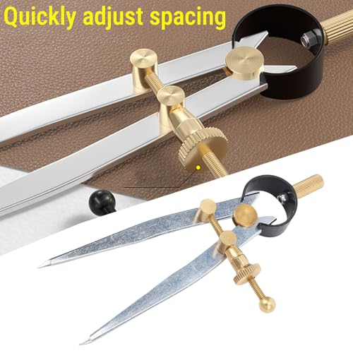 Spring Wing Divider Caliper, 4in Drafting Compass with Leather Creaser, Adjustable Lockable Tool, for Geometry Craft Work