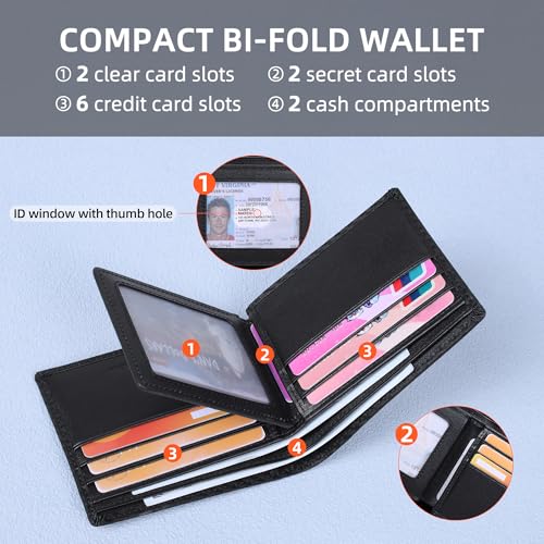 VISOUL Mens Carbon Fiber Leather Bifold Wallet with 2 ID Windows, RFID Blocking Secure Designer Wallets for Men with Two Cash Compartments (Black+Black) - color: Black+Black