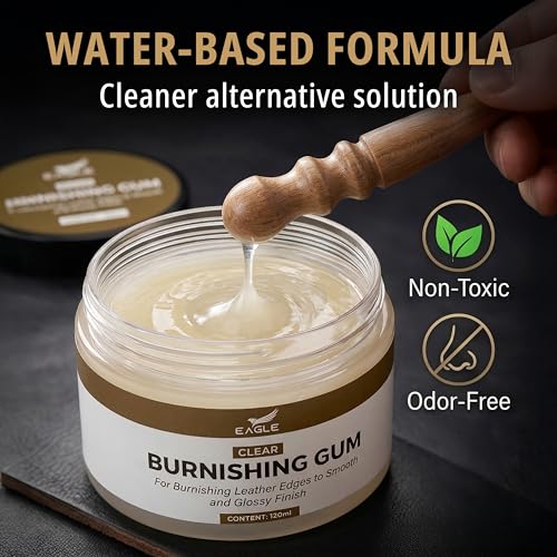 Leather Burnishing Gum Edge Finish Kit – Clear Leather Edge Sealer for Smooth Glossy – 4oz with Wood Slicker