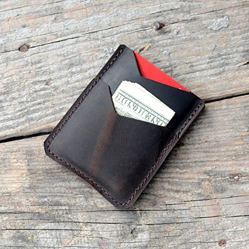 Front Pocket Card Case Slim Wallet Card Holder for Men & Women Minimalist Leather Wallet Card Holder Distressed Gifts - color: Darkbrown