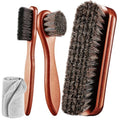 4-Piece Horsehair Shoe Shine Kit, Leather Care Set with Brush | Includes horsehair brushes, detailing brush and microfiber cloth for cleaning and polishing shoes, boots & leather goods
