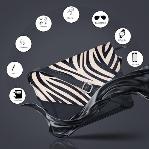 Ozora Genuine Leather Crossbody Purse for Women, Shoulder Bag - color: Black Ndm Zebra