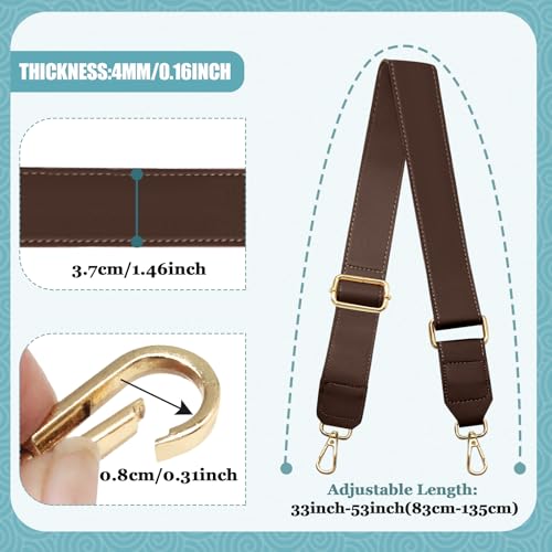 Dark Brown Leather Purse Strap Wide Adjustable Shoulder | Handbag Replacement, Crossbody Compatible, Swivel Clasps, 33~55 inch - color: Brown-2