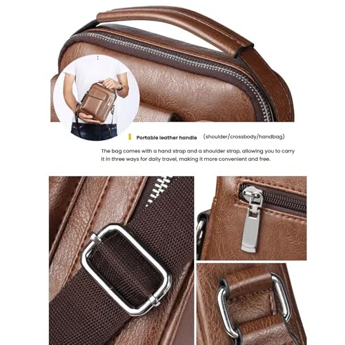Crossbody Bag for Men, PU Leather Shoulder Messenger Bag with Handle - color: Deep Brown-a
