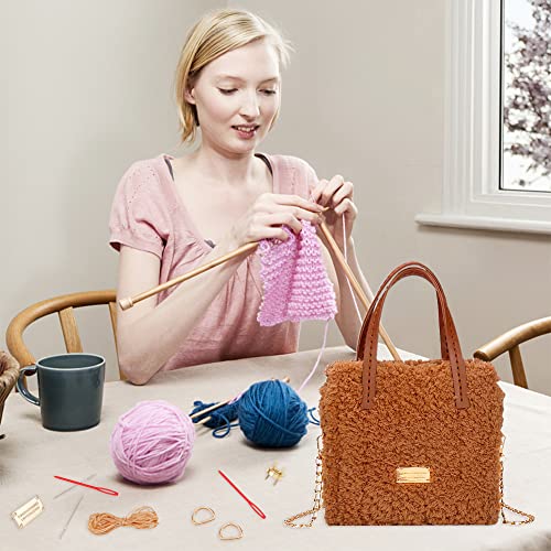 WADORN DIY Knitting Crochet Bags Kit, Hand-Knit Woven Bag Making Kit Mesh Plastic Canvas Sheets for Embroidery Cross Stitch DIY Shoulder Bag Making Accessories Handbag Crafting Yarn Weaving Kit, Brown - color: Brown