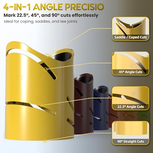 Pipe Saddle Template, Metal Pipe Cutting Guide Kit, Magnetic Pipe Saddle Cutting Guide Coping Notching Jig 6-Pack: 1-5/8", 1-7/8", 2-3/8", 2-7/8", 3-1/2", 4-1/2" Cross｜Saddle Cut at 22.5°, 45°, 90° - color: 6 pieces in 6 sizes