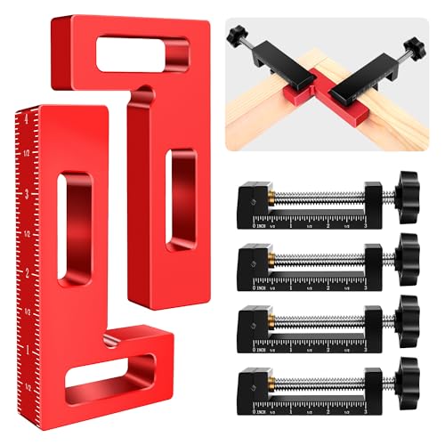 Corner Clamps for Woodworking - Durable & Versatile 90 Degree Right Angle Clamps, 2 Pack 2" x 4" Aluminum Positioning Squares with 4 C-Clamps for Cabinets, Frames, and Drawers - style: 2 Packs
