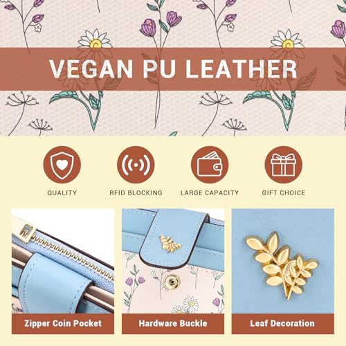 YINHEXI Women’s Wallet, Compact and Small Bifold PU Leather Card Holder, Mini Purse with Coin Pocket for Ladies, Girls (Floral Blue) - color: Floral Blue
