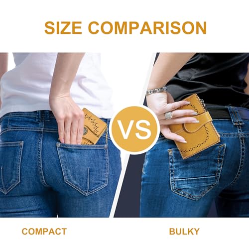 Tipmile Small Wallet for Women Bifold RFID Blocking Card Holder Leather Wallets with Zipper Coin Pocket - color: Yellow
