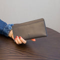 Long Slim Leather Wallet, Ultra Thin Soft Card Holder with Snap Closure, Minimalist Bifold Wallet for Men and Women (Grey) - color: Grey