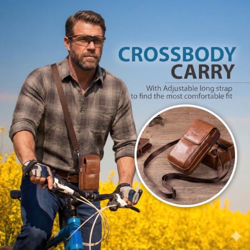 Genuine Leather Phone Holster for Belt Men, Belt Clip Wallet Case Fit for iPhone 16/15/14/13/12 Pro Max, Samsung Galaxy S25 Ultra Belt Pouch, Travel Crossbody Cell Phone Purse Belt Bag (Brown) - color: Brown