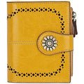 Womens Leather Wallet Small Compact RFID Blocking Credit Card Case Purse with Zipper Pocket | Small - color: Yellow