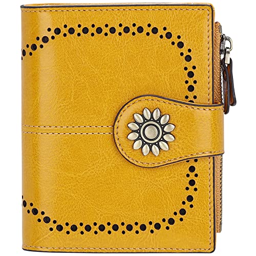 Womens Leather Wallet Small Compact RFID Blocking Credit Card Case Purse with Zipper Pocket | Small - color: Yellow