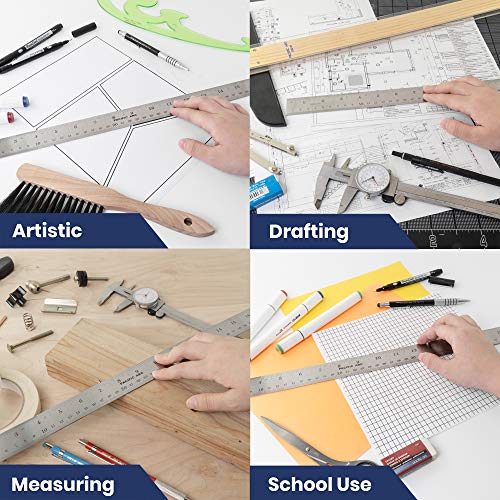 2 Pack Pacific Arc 24 Inch Stainless Steel Ruler with Inch/Metric Conversion Table - style: 2 Pack | 24 in