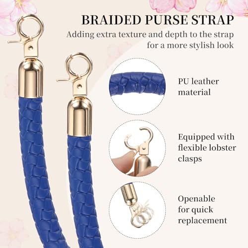 PATIKIL 2 Pcs Braided Purse Straps, 15.7 Inch Leather PU Braided Purse Replacement Handle with Metal Buckles for Handbag Underarm Bags Tote, Blue - color: Blue