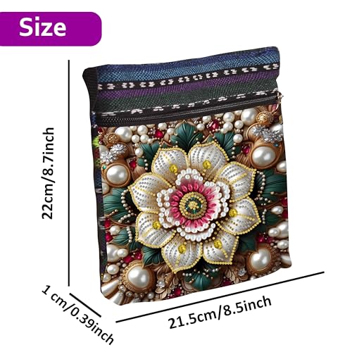 LSQFS DIY Diamond Art Painting Crossbody Bag for Women, Diamond Art Kits for Adults Ethnic Floral Pattern Shoulder Purse with Adjustable Strap & Zipper, Handmade Craft Bag for Shopping Traveling - color: Flower 3