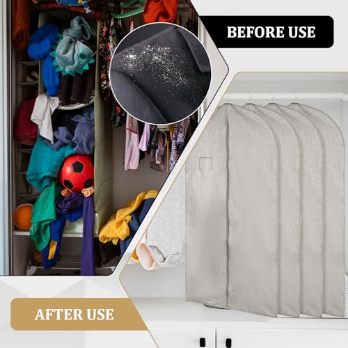 5 Packs Cotton Garment Bag for Hanging Clothes, 40" Breathable Hanging Suit Cover, Linen Garment Bags for Clothes Coats, Leather Jackets, Sweaters and Closet Storage - color: Gray