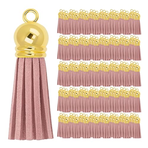 Mandala Crafts Gold Cap Blush Faux Suede Leather Tassels, 100 PCs - color: Gold Cap Blush Suede