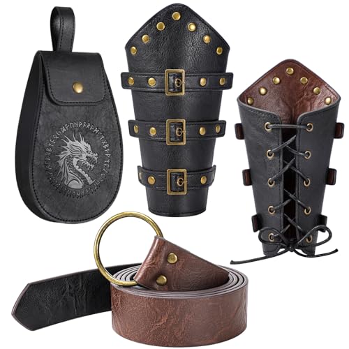 Berenlu Renaissance Accessories, Medieval Belt & Faux Leather Bracers - color: Black
