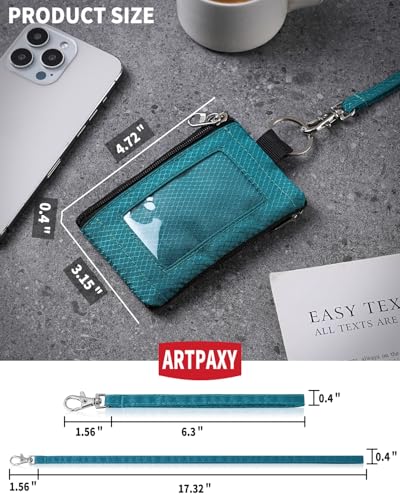 Artpaxy Minimalist Wallet For Mens Womens, Keychain RFID Blocking Zipper Small Wallet with ID Window 2 Lanyards,Water Resistant Travel Cash Card Coin Case Boys Girls - color: Dark green