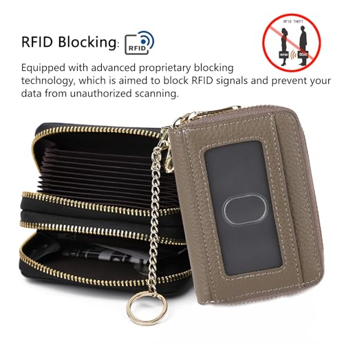 imeetu Rfid Credit Card Holder, Businese Card Case, Wallet for Women Men | Genuine Leather Card Wallet with id Window, Keychain & Double Zipper, Water-resistan Small Wallet with Gift Box, Daily Travel - color: Max - Grey