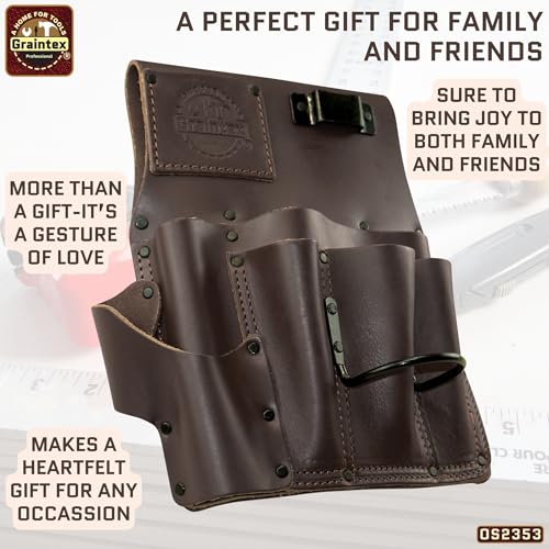 Graintex Drywall Pouch Brown Color Heavy Duty Top Grain Leather, Steel Hammer Holder, Drywall Tool Belt, Framers Tool Pouch, Construction, Carpenter, Electricians - OS2353
