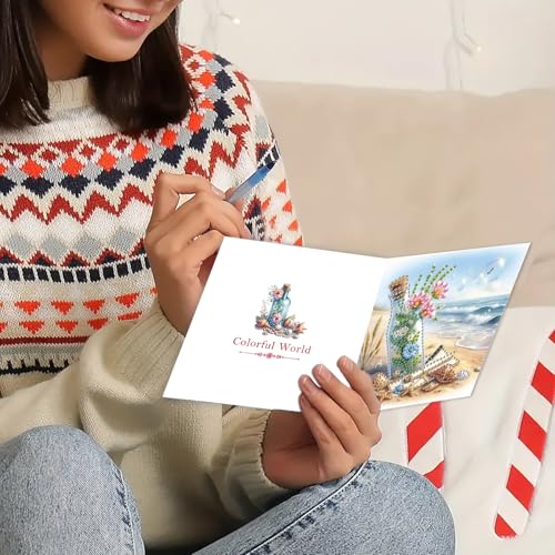 DDGYP 6 PCS,DIY Diamond Art Greeting Cards Kit with Envelopes, 5.9x11.81 in - color: Sky blue