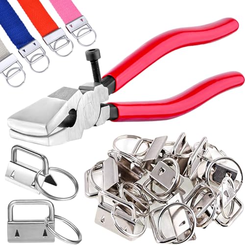 Fob Hardware Set, 1 Inch, with Installation Pliers Tool, for Wristlet Keychain, Key Lanyard - color: 50 Pcs