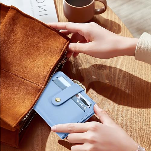Airkit Small Wallet Women RFID, PU Leather Card Holder with Keychain - color: Blue