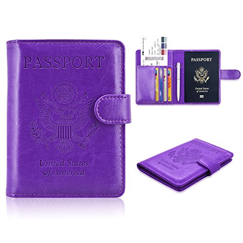 Passport Holder Cover, ACdream Protective Premium Leather RFID Blocking Wallet Travel Case for Passport/Credit Card/Air Ticket, - color: Purple