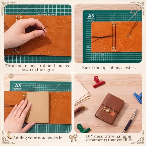 Chicplaid 2 Set DIY Leather Making Kit for Passport Small Journal Pocket Notebook Cover with 2 Full Grain Cowhide Sheet, 4-Color Elastic Cords, Brass Eyelets & Essentials with Manual - color: Dark Brown, style: Passport