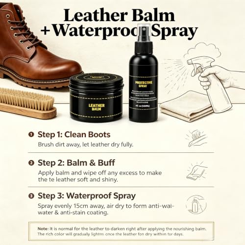 Leather Boot Care Kit, Leather Nourish Balsam & Protector Spray | Clean, Nourishes, Protect - Prevents Water Salt Dust for Boots, Leather Shoe