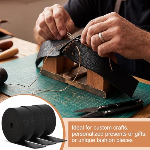 SilTriangle 3 Rolls Leather Straps for Crafts,Black,1 Inch,Fashion | Single Sided Faux Leather Strips, 2 mm Thickness, 78.7 Inches Long, DIY Art Craft Projects, Belt Tooling - color: Black, size: 1 Inch, style: Fashion