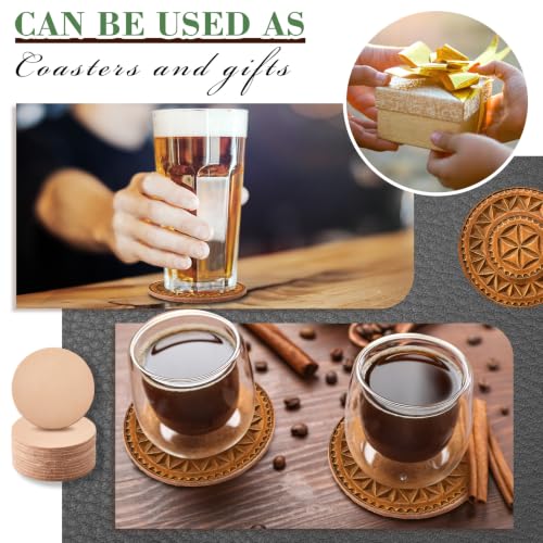 Bulyoou 50 Pcs Round Vegetable Tan Leather Coaster 3-3/4" Circular Tooling | Veg Tan Leather for Crafts, Blank Laser Engraving Coasters Tooling Stamping Carving, Thickness 3.2 mm - color: Tan, size: 3-3/4 Inches