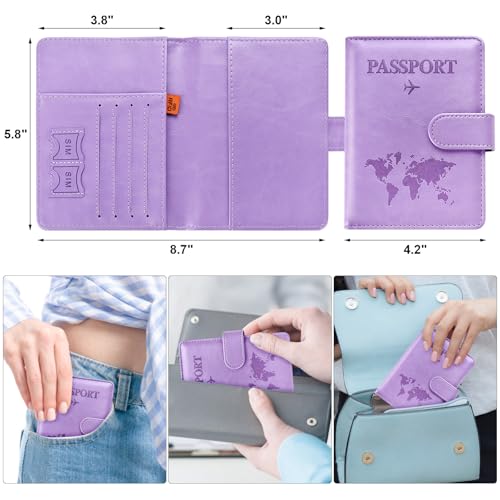 Eoehro Passport Holder for Travel Essentials, Passport Wallet Cover Case for Travel Must Haves Accessories,Passport Book Holders for Women and Men(Light Purple) - color: Light Purple, style: Magnetic Clasp