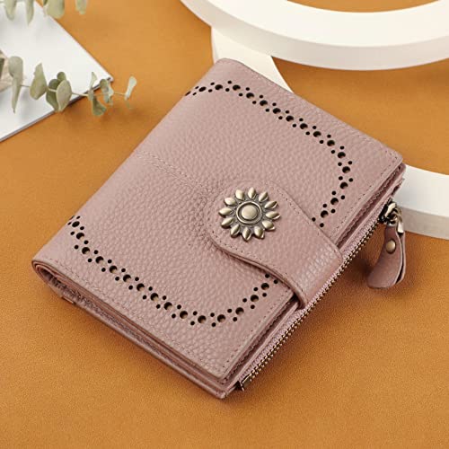 Womens Leather Wallet Small Compact RFID Blocking Credit Card Case Purse with Zipper Pocket | Small - color: Pebbled Dark Pink