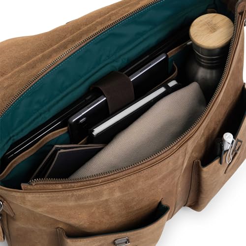 VELEZ Leather Messenger Bag for Men and Women | Vintage Briefcase for 17 inch Laptop | Work Bag Crossbody Laptop Bag - color: Brown