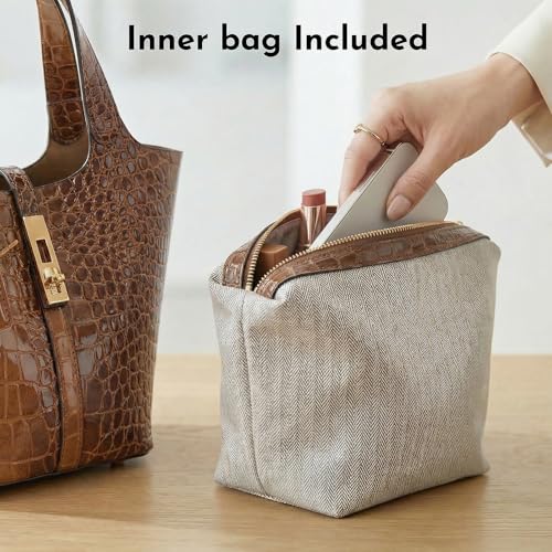Tote Bag for Women Top Handle Handbag Satchel Bag for Women Vegan Leather Lock Design Bucket Purse for Work Evening - color: D