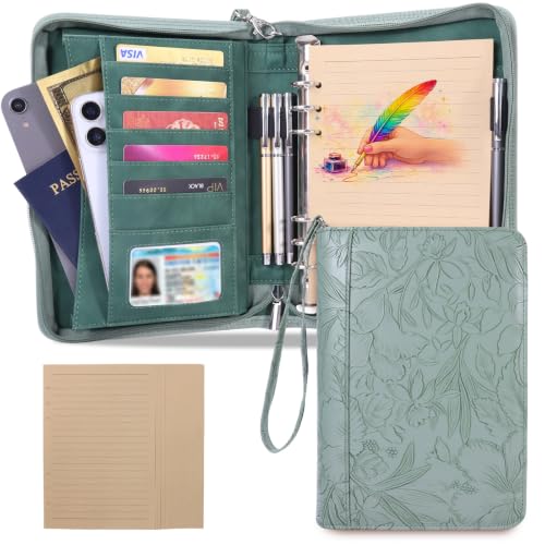 A5 Binder 6 Ring with Zipper, Portable Planner for Travel & Study - color: Green
