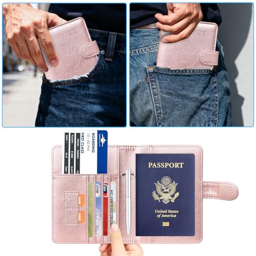 Passport Holder Cover, ACdream Protective Premium Leather RFID Blocking Wallet Travel Case for Passport/Credit Card/Air Ticket, - color: **Rose Gold