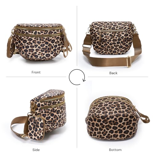 Woven Vegan Leather Bum Bags Women Crossbody Bag, Coin Purse, Trendy Fanny Packs, Adjustable Wide Strap Spacious Travel Sling (Cheetah Print) - color: Cheetah Print