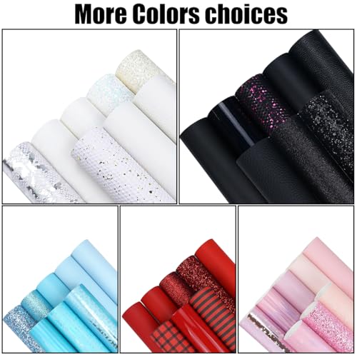 8 Pieces 8x12 Inch White Series Faux Leather Sheets Including 6 Kinds Leather Sheets for Leather Bows and Earrings Making - color: White