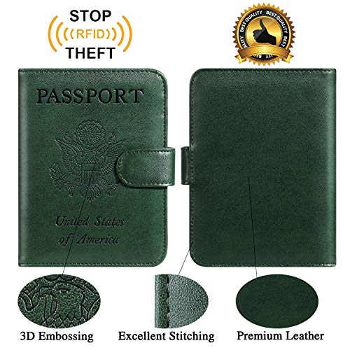 Passport Holder Cover Wallet RFID Blocking, Travel Essentials - color: Atrovirens
