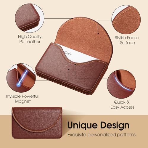 MaxGear Business Card Holder Case, PU Leather Business Card Case, Coffee | Pocket Name Card Holder Wallet for Purse, Portable Business Card Carrier with Magnetic Closure, Slim Stylish Men Women Gift - color: Coffee