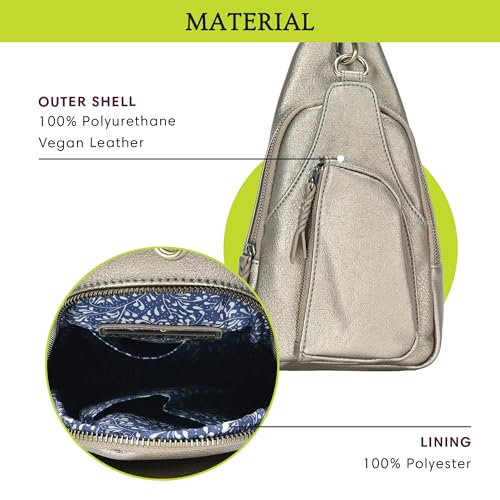 Antik Kraft Tasha Crossbody Sling | Vegan Leather Crossbody Bag for Women with 16-20" Strap | Sling Bags for Women - color: Metallic