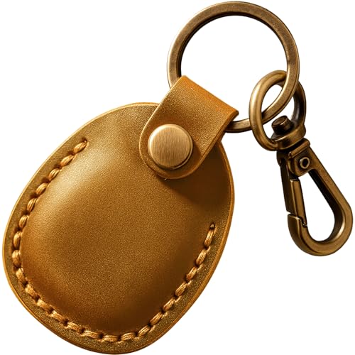 Genuine Leather Airtag Holder Compatible with Apple AirTag Keychain 2nd & 1st Gen, Handmade Air Tag Holder with Key Rings, Hidden Airtag Case Accessories - Light Brown - color: Light Brown