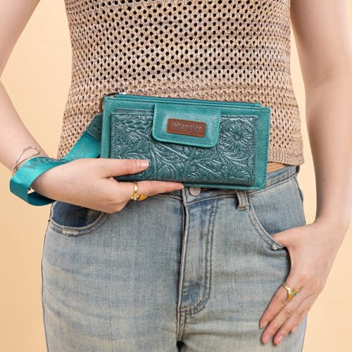 X Wrangler Western Wallet for Women Card Cases & Money Organizers Wristlet Wallet with Zipper Pocket - color: Turquoise